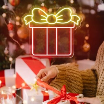 Enhance your celebrations and spaces: Gift Box Neon Sign for Weddings, Birthdays, and Home Decor.