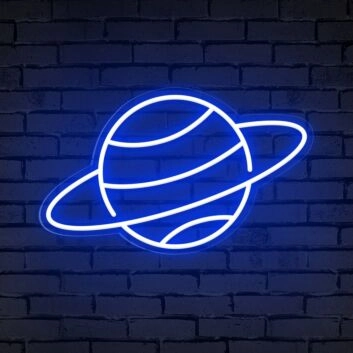 Brighten Your Bedroom, Playroom, or Theme Party Ambiance with the Whimsical Planet Cute Space Neon Sign.