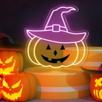 Kürbis mit Hexenhut LED-Neonschild für Halloween Party