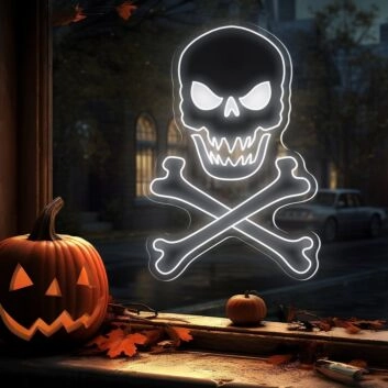 Totenkopf mit gekreuzten Knochen LED-Neonschild für Halloween Party
