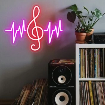 Notenschlüssel mit Klangwellen LED-Neonschild Wohnzimmer Musikstudio