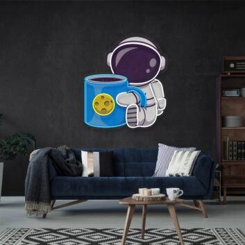 Brighten Your Cafe or Home Space with the Cosmic Glow of Coffee Astronaut LED UV Neon Sign, Perfect for Bars, Bookstores, and Evening Gatherings.