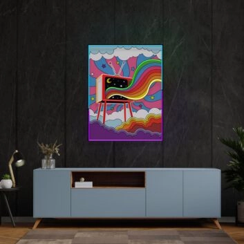 Retro Fernseher mit Regenbogen LED-Neonschild Wohnzimmer Studio