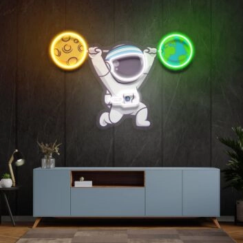 Astronaut mit Mond und Erde LED-Neonschild Wohnzimmer Kinderzimmer