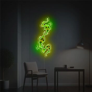 Abstraktes LED Neonschild mit organischer Form in leuchtendem Grün
