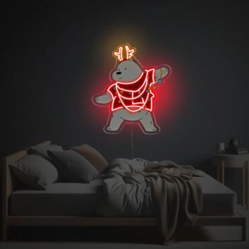 Weihnachtliches LED Neonschild mit süßem Bärenmotiv