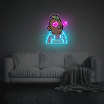 Comicfigur mit Herzaugen LED-Neonschild Wohnzimmer Gamingzimmer