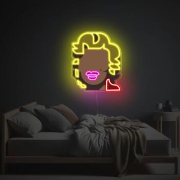 Abstraktes LED Neonschild mit stilisiertem Frauenporträt im Pop Art Design