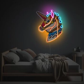 Farbenfrohes LED Neonschild mit Einhornmotiv im fantasievollen Design