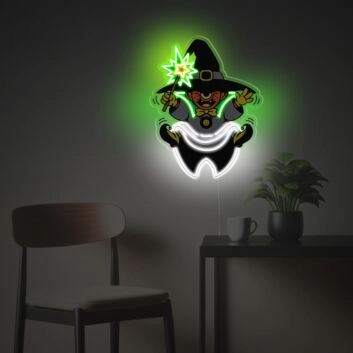 Verspieltes LED Neonschild mit Zauberer Motiv