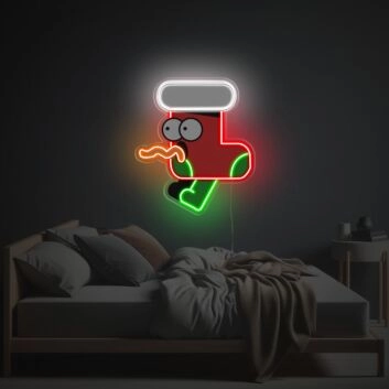 Weihnachtliches LED Neonschild in lustiger Sockenform für Wanddekoration