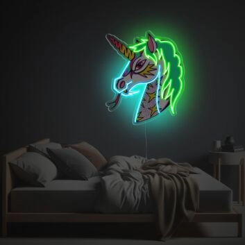 Einhorn LED Neonschild mit farbenfrohem Lichtdesign für kreative Wanddekoration