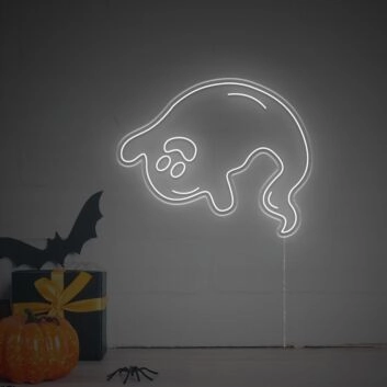 Brighten Your Spooky Celebrations and Decor: Halloween Happy Ghost LED Neon Sign for Home, Office, and Themed Parties