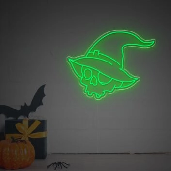 Add a Spooky Glow to Your Halloween Celebrations and Themed Parties with the Halloween Skull Head With Magic Hat LED Neon Sign.