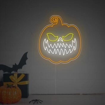 Halloween Kürbis mit grimmigem Gesicht LED-Neonschild für Party