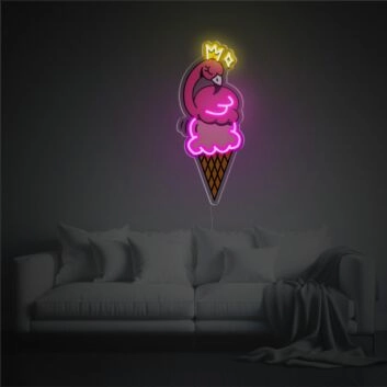 Eistüte mit Flamingo LED-Neonschild für Wohnzimmer oder Café