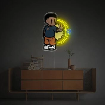 Elevate your ambiance: Add a glow to weddings, bars, and office spaces with Hight Street Boy With Missing Moon LED Neon Acrylic Artwork.