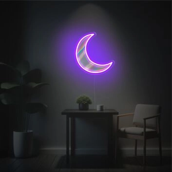 Brighten Your Nights: From Cozy Bedrooms to Vibrant Parties with Purple Missing Moon LED Neon Acrylic Artwork.