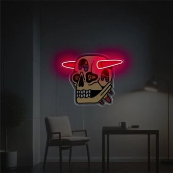 Add a Spooky Touch to Halloween, Home Bar, or Game Room with Skull Head With Red Sticks LED Neon Acrylic Artwork.