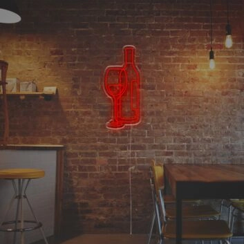 Weinflasche und Weinglas LED-Neonschild für Bar und Restaurant