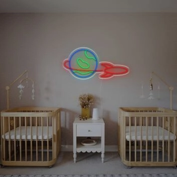 Planet und Rakete LED Neonschild für Kinderzimmer
