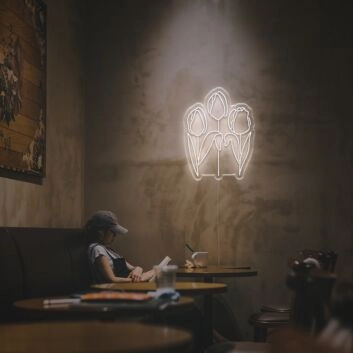 Minimalistisches Tulpen Blumen LED Neonschild als elegante Wanddekoration für Wohnzimmer Café Studio und moderne Innenräume