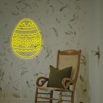 Dekoratives Osterei LED Neonschild im floralen Design für frühlingshafte Wanddekoration und gemütliche Wohnräume