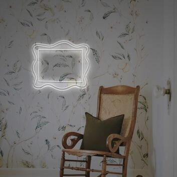 Abstraktes LED Neonschild in organischer Rahmenform als dekorative Wandbeleuchtung für Wohnzimmer Schlafzimmer oder stilvolle Raumgestaltung