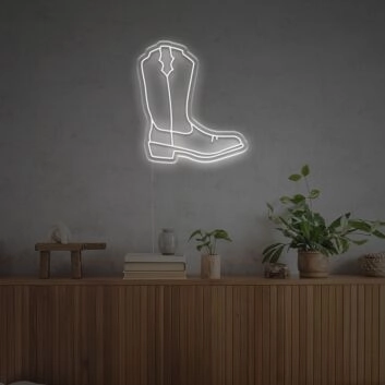 Abstraktes LED Neonschild mit Stiefel Motiv als stilvolle Wandbeleuchtung für Wohnzimmer Bar Café oder moderne Raumdekoration