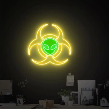 Alienkopf im Biohazard-Symbol LED-Neonschild für Gaming und Bar