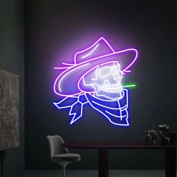 Totenkopf mit Cowboyhut und Halstuch LED-Neonschild für Bar Club