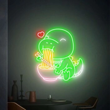 Dinosaur mit Nudelschüssel LED-Neonschild für Restaurant Küche