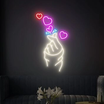 Handgeste mit Herzen LED-Neonschild Wohnzimmer Schlafzimmer