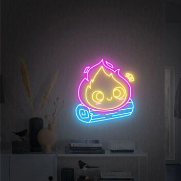 niedliche Flamme auf Holzscheit LED-Neonschild Wohnzimmer Kinderzimmer