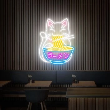 Glückskatze mit Ramen-Schüssel LED Neonschild für Restaurant und Bar