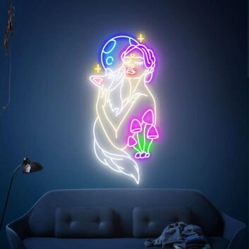 Frau mit Fuchs und Pilzen LED-Neonschild Wohnzimmer Studio