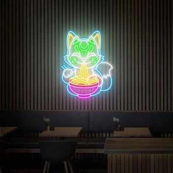 Elevate Your Space: Fox Ramen Neon Sign Fox Neon Sign Japanese Mask Fox Neon Japanese Noodles LED Neon Sign - Perfect for Home Decor, Bars, and Trendy Restaurants.