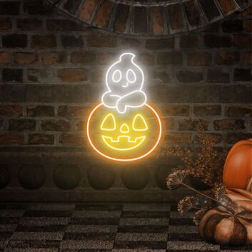 Geist auf Kürbislaterne LED-Neonschild für Halloween Wohnzimmer