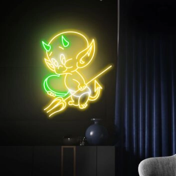 kleiner Teufel mit Dreizack LED-Neonschild für Bar und Wohnzimmer
