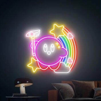 Rosa Spielfigur mit Regenbogen und Sternen LED-Neonschild für Kinderzimmer Gamingraum