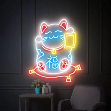 Elevate Your Business, Bar, or Home Ambiance with the Lucky Cat Neon Sign Japan Neon Sign Fortune Cat Neon Sign For Business Maneki Neko.