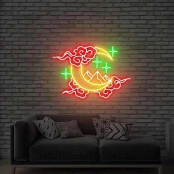 Halbmond mit Bergen und Wolken LED-Neonschild Wohnzimmer Schlafzimmer