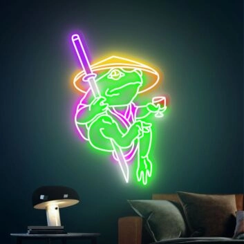 Frosch mit Strohhut und Getränk LED-Neonschild Wohnzimmer Bar