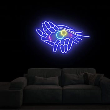 Hand die ein Auge hält LED-Neonschild Wohnzimmer Lounge