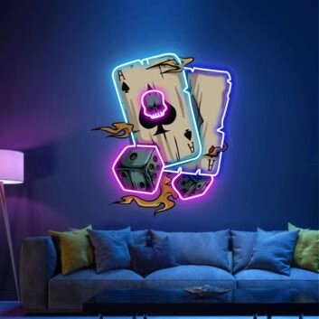 Spielkarten und Würfel mit Flammen LED-Neonschild für Bar oder Spielzimmer