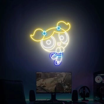 Comicfigur mit Zöpfen LED-Neonschild Gaming Zimmer
