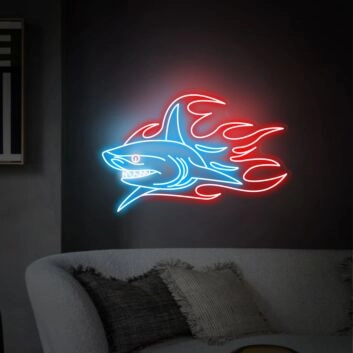 Hai mit Flammen LED-Neonschild Wohnzimmer Bar