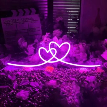zwei ineinander verschlungene Herzen LED-Neonschild Hochzeit Schlafzimmer