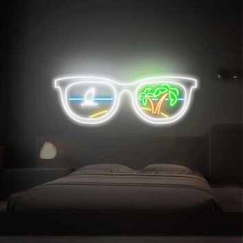 Sonnenbrille mit Segelboot und Palmen LED-Neonschild Wohnzimmer Schlafzimmer