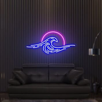 Meereswelle mit Sonnenuntergang LED-Neonschild Wohnzimmer Bar